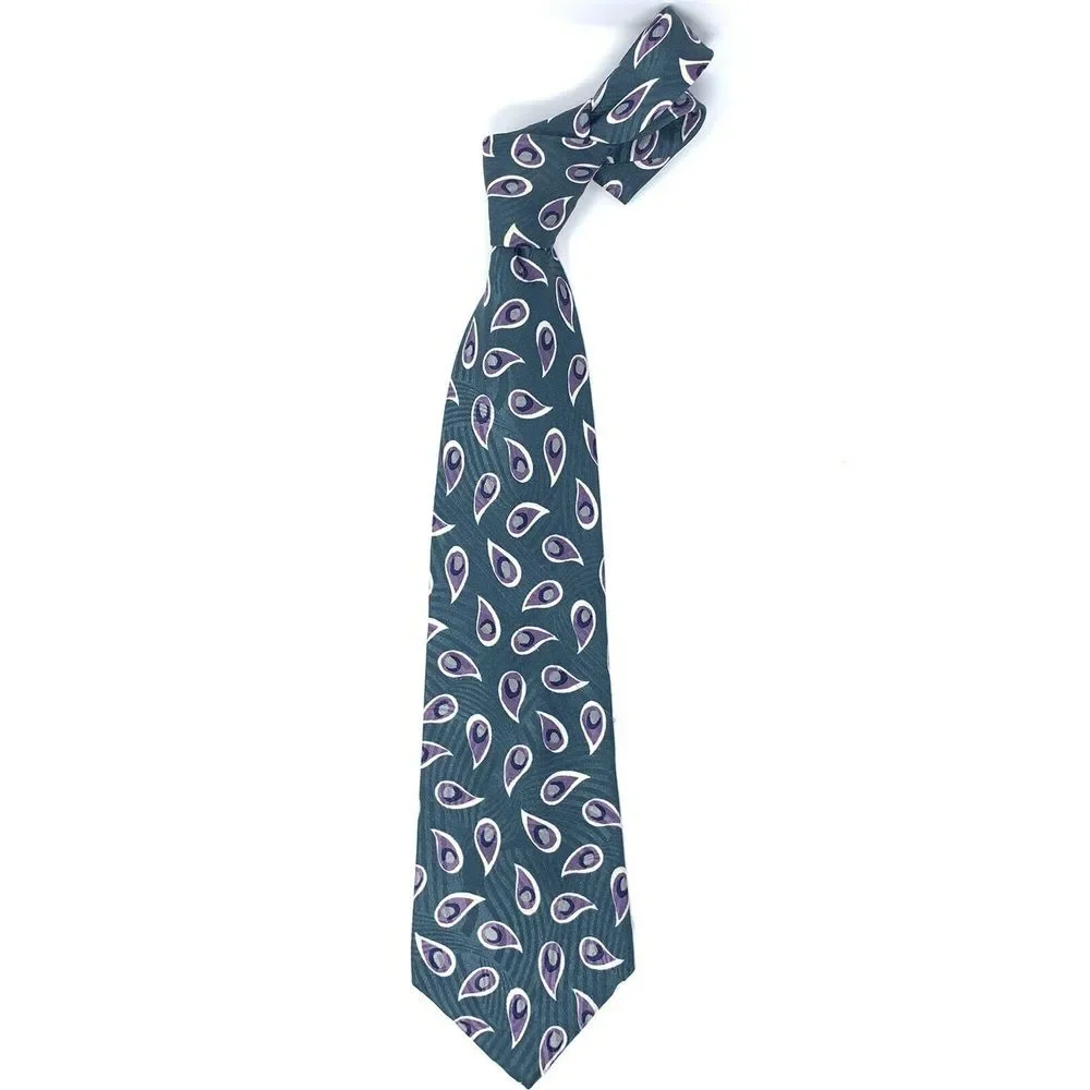 Nordstrom Green Pattern with Lavender Tear Drops Silk Men's Neck Tie L‎ 58
